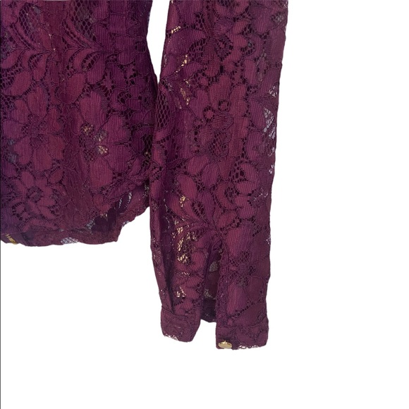 PURPLE LACE SEE-THROUGH LONG SLEEVE TOP, HIGH NECK WITH ZIPPER, SIZE SMALL - Picture 2 of 6